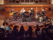 Left to right: Fatih Bayram (guitar), Aslihan Erkisi (kemeche and vocals), Ertugrul Erkisi (vocals, oud, tambour), Hafez Kotain (percussion)