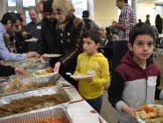 Families enjoying the food