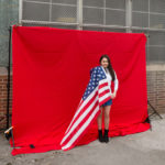 Photography set up in courtyard of NEHS: "A" for America