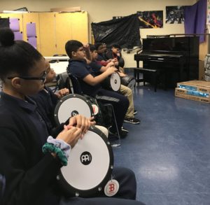 Percussion Students at Juniata in the “ready position”--awaiting instructions from Percussion Teacher Hafez Kotain in January 2020. 