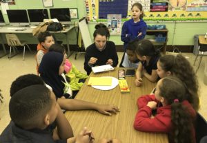 Art Teaching Assistant, Agostina Gho demonstrates how to use oil pastels at Moffet School on March 11, the last in-person art class before the shut down. 